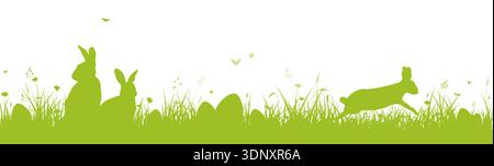 Easter border, Easter banner, bunny and egg on grass Stock Vector