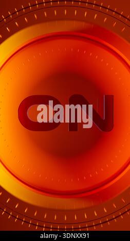 A vibrant, futuristic visual displays the word on, set against a glowing orange backdrop. The scene suggests energy and advanced technology. Stock Photo