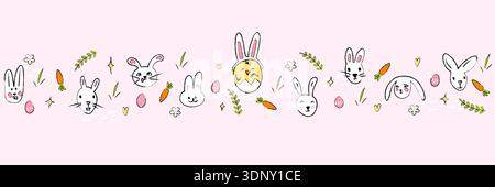 Easter border, Easter bunny banner, eggs and chick pattern Stock Vector