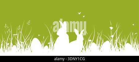 Easter background, Easter banner, bunny and egg on grass Stock Vector