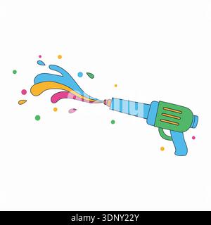 Water Gun Spraying Colorful Liquid Splashes for Summer Fun and Holi Festival Stock Vector