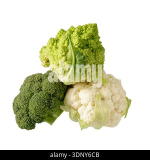 Fresh vegetables broccoli, romanesco and cauliflower isolated on white background Stock Photo