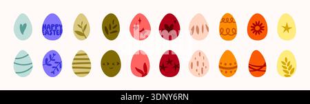 Collection of 20 Easter egg icons. Colorful hand drawn Easter egg symbols set Stock Vector