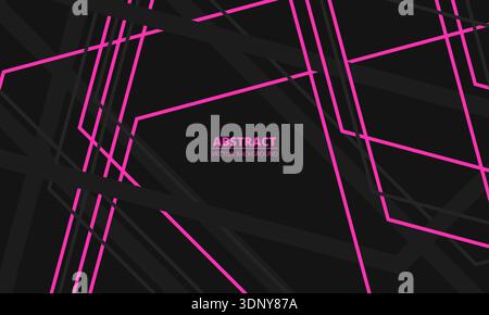 Black neon grid with abstract background, intersecting magenta lines and glowing nodes, minimalist cyberpunk aesthetic, high contrast edges and Stock Vector