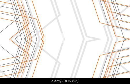 Technical line schematic with orange accents on clean white field, abstract background showing layered connections and precise angles ideal for Stock Vector