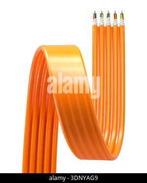 Orange fiber optic ribbon cable transparent background 3d Stock Photo