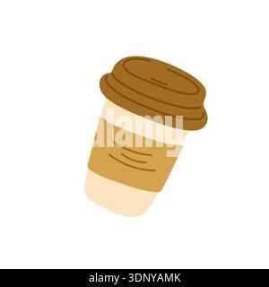 Cardboard take away cup, cup with lid, with hot drink. Vector illustration of takeaway coffee, to go beverage, fast service Stock Vector