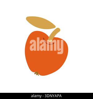 Stylized simple flat style apple. Apple fruit with twig and leaf. Vector illustration for healthy food icons, kids education Stock Vector