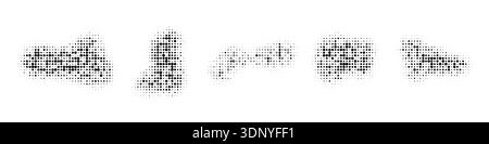 Abstract halftone dot patterns. Collection of monochrome stipple textures, grainy organic shapes and grunge splatters. For retro pop-art designs, over Stock Vector
