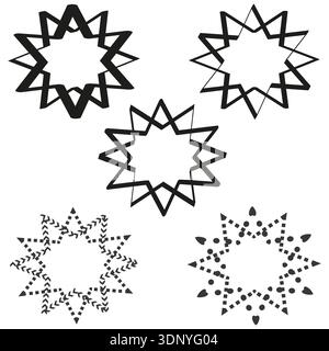 Outline star set. Geometric black shapes. Vector starry symbols. Minimal linear icons. EPS 10. Stock Vector