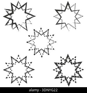 Dotted star shapes. Linear black icons. Vector geometric symbols. Minimal starry art. EPS 10. Stock Vector