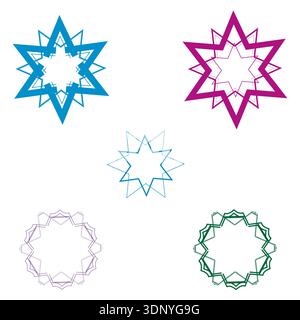 Colorful star icon. Geometric outline form. Vector pink and blue. Symmetric border shape. EPS 10. Stock Vector