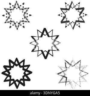Black white star spikes. Sharp radial points. Bold star pattern. Vector graphic. EPS 10. Stock Vector