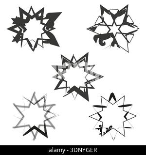 Yellow checker star. Optical radial emblem. Vector geometric illusion. Abstract patterned symbol Stock Vector