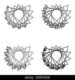 Linear star ornament. Brown beige palette. Vector geometric emblem. Symmetric abstract frame Stock Vector