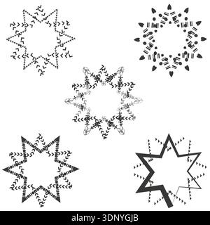 Thin star lines. Black geometric shapes. Vector starry set. Minimalist outline symbols Stock Vector