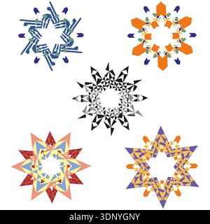 Ethnic star ornaments. Colorful mandala shapes. Vector floral collection. Vibrant decorative icons Stock Vector