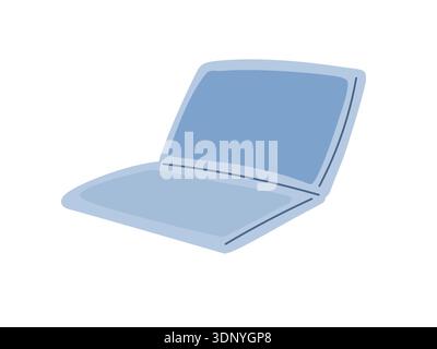 Open laptop in doodle style vector illustration in blue colors for tech blogs, lifestyle, social media, creative agency branding Stock Vector