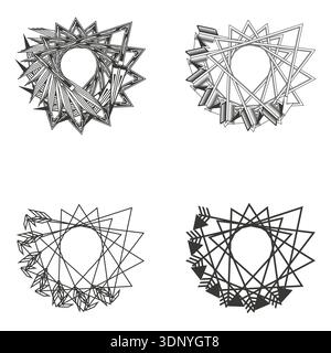 Spiral star symbols. Swirl geometric shapes. Vector line art. Complex circular pattern Stock Vector