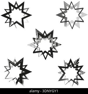 Angular star shapes. Sharp black icons. Vector geometric art. Rugged starry symbols Stock Vector