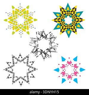 Ornate pattern stars. Delicate geometric shapes. Vector lace symbols. Thin line set Stock Vector