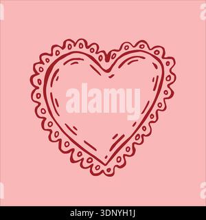 A delightful vector graphic of a red heart with a lace edge, beautifully contrasted against a soft pink background Stock Vector