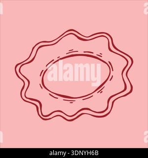 A charming vector illustration of a red oval plate with a wavy edge, beautifully set against a soft pink background. Stock Vector