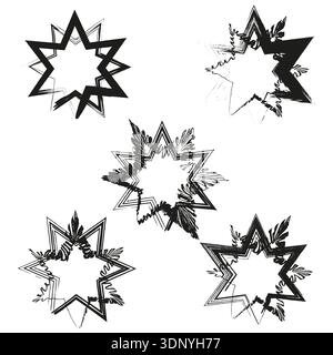 Black white star cluster. Multiple spikes group. Bold star pattern. Vector illustration Stock Vector