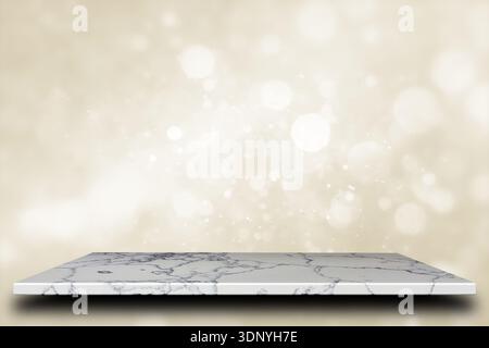 White marble pattern top on blurred abstract cream bokeh background - used for display or montage product. Stock Photo