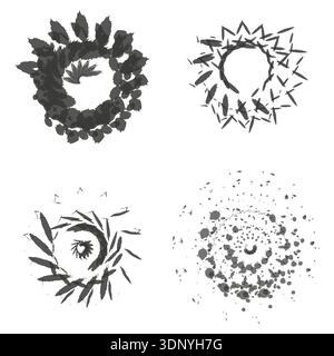 Grunge spiral icons. Black vortex shapes. Vector ink symbols. Distressed circular art Stock Vector