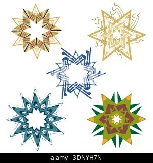 Colorful star ornaments. Ethnic geometric shapes. Vector floral pattern. Vibrant mandala symbols Stock Vector