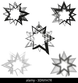 Shaded star shapes. Grey gradient icons. Vector sharp elements. Abstract geometric set Stock Vector
