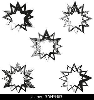Spiky star shapes. Sharp black symbols. Vector geometric set. Abstract pointed objects Stock Vector