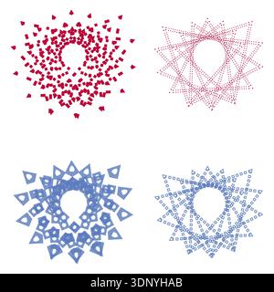 Red dotted star. Radial point pattern. Vector geometric symbol. Abstract circular frame Stock Vector