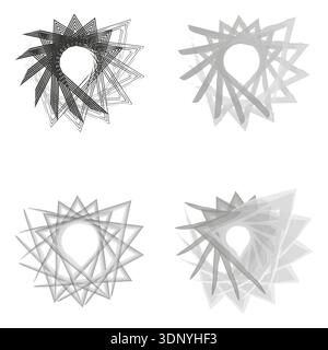 Grey swirl stars. Gradient vector shapes. Soft spiral elements. Abstract motion symbols Stock Vector