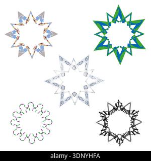 Geometric star icons. Various outline shapes. Creative vector set. Minimal linear symbols Stock Vector