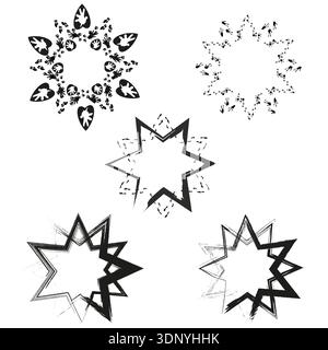 Black star shapes. Geometric outline set. Abstract vector symbols. Sharp pointed elements Stock Vector