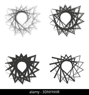 Layered line star. Overlapping geometric emblem. Vector radial pattern. Abstract monochrome frame Stock Vector