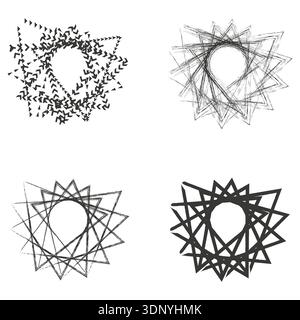 Black swirl stars. Linear vortex shapes. Vector spiral icons. Abstract geometric patterns Stock Vector