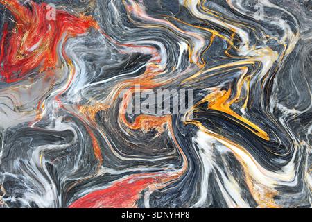 gray Marble white, gold, yellow and red pattern ink acrylic painted waves texture background for wallpaper or skin wall luxurious Stock Photo