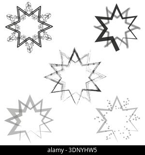 Decorative star symbol. Grunge ornament shape. Vector eight point frame. Abstract artistic form Stock Vector