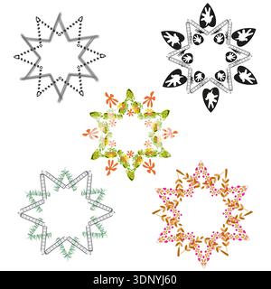 Nature inspired frame. Floral leaf border. Vector organic design. Star shape ornament Stock Vector