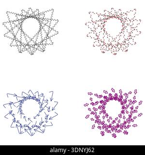 Purple spiral shapes. Delicate vector swirls. Abstract floral icons. Vibrant circular symbols Stock Vector