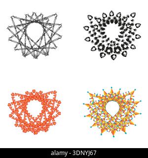 Brown spiral star. Linear abstract ornament. Vector ethnic emblem. Symmetric geometric frame Stock Vector