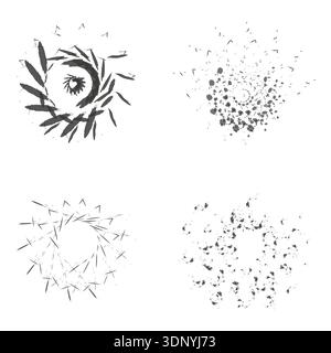 Abstract spiral star. Grunge radial burst. Vector ink emblem. Dynamic chaotic symbol Stock Vector