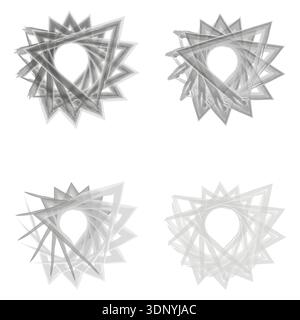 Grey vortex icons. Gradient star shapes. Vector spiral elements. Overlapping circular motion Stock Vector