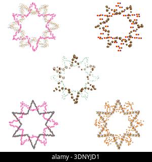 Pink star outlines. Delicate vector shapes. Ornate pattern symbols. Thin decorative elements Stock Vector