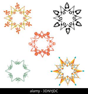 Green leaf ornament. Circular plant wreath. Vector natural emblem. Organic star frame Stock Vector