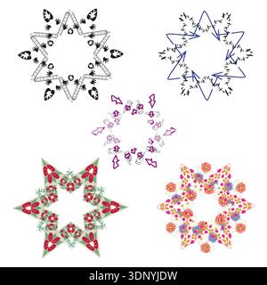 Hand ladder star. Conceptual radial emblem. Vector symbolic shape. Black narrative illustration Stock Vector