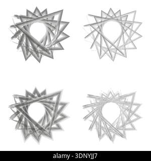 Grey star gradients. Shaded geometric shapes. Vector overlap effect. Monochrome starry set Stock Vector